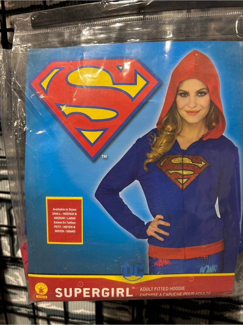DC Comics Supergirl Adult Fitted Hoodie Superhero Hoodie in Blue & Red NWT